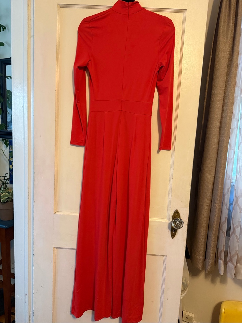 Classic Red Long-Sleeve Jumpsuit with High Neck